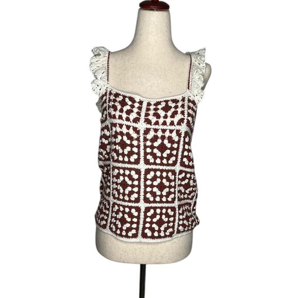 *NWOT Marine Layer Brown Cream Archive Cora Ruffle Crochet Tank Top – Sz S - Picture 9 of 13